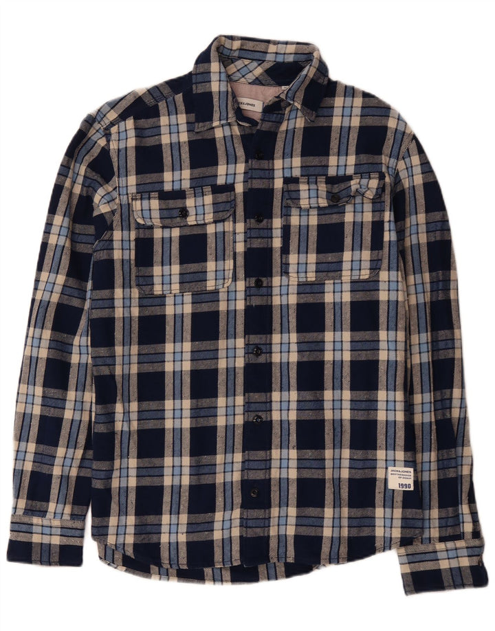 Cămașă de flanel pentru bărbați JACK & JONES, bumbac cu carouri bleumarin mediu