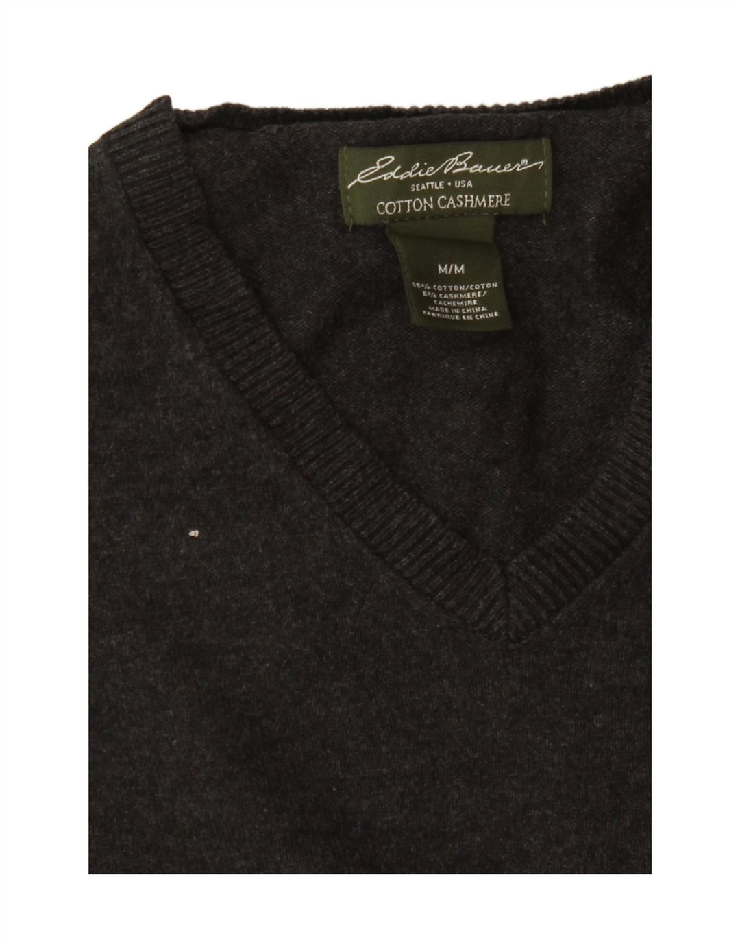 EDDIE BAUER Womens V-Neck Jumper Sweater UK 14 Medium Grey Cotton Vintage Eddie Bauer and Second-Hand Eddie Bauer from Messina Hembry 
