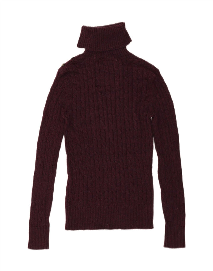 SUPERDRY Pulover cu gât rulat pentru femei UK 10 Bumbac Burgundy mic