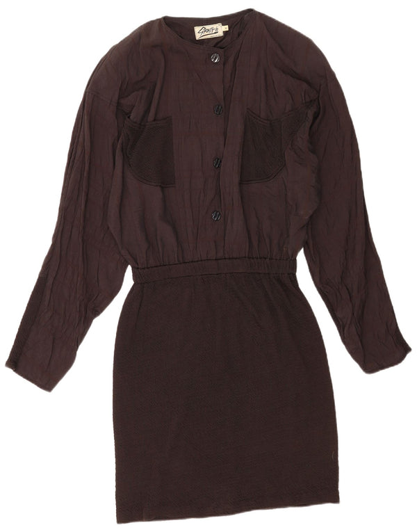 Rochie vintage pentru femei cu mâneci lungi, cu talie scazuta UK 14, bumbac maro mediu