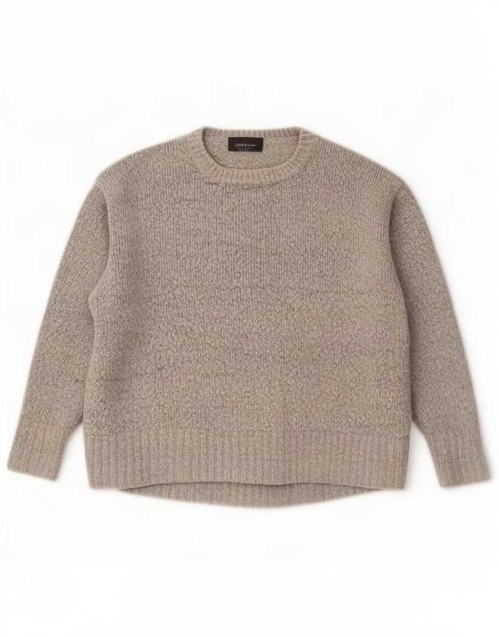 Pulover supradimensionat pentru femei Zara, cu decolteu rotund, UK 10, mic, gri pete