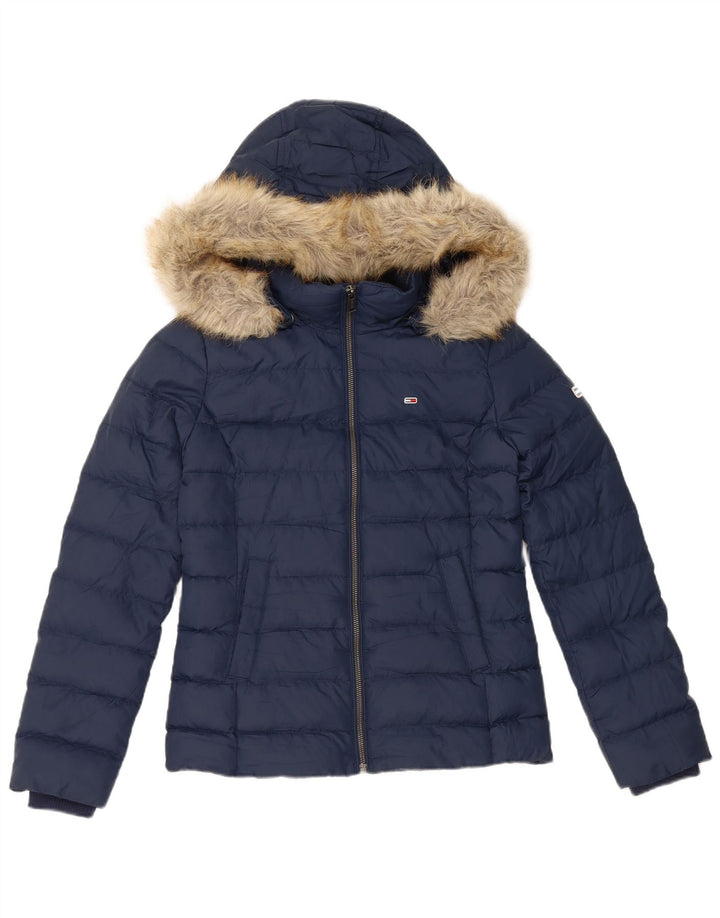 Jachetă căptușită cu glugă Tommy Hilfiger pentru femei UK 10 Poliester bleumarin mic