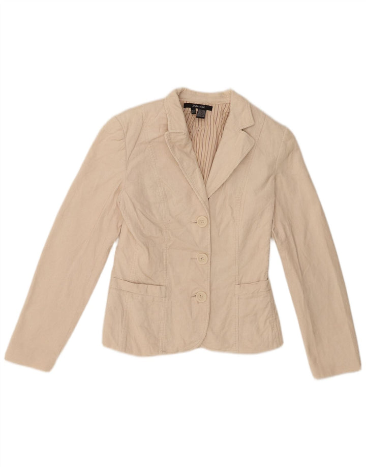 Blazer pentru femei Zara, cu 3 nasturi, din velur, UK 8, bumbac, bej mic