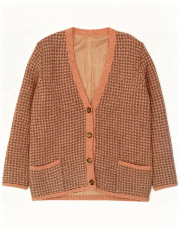 Vintage Womens Cardigan Pulover UK 18 XL Pink Houndstooth