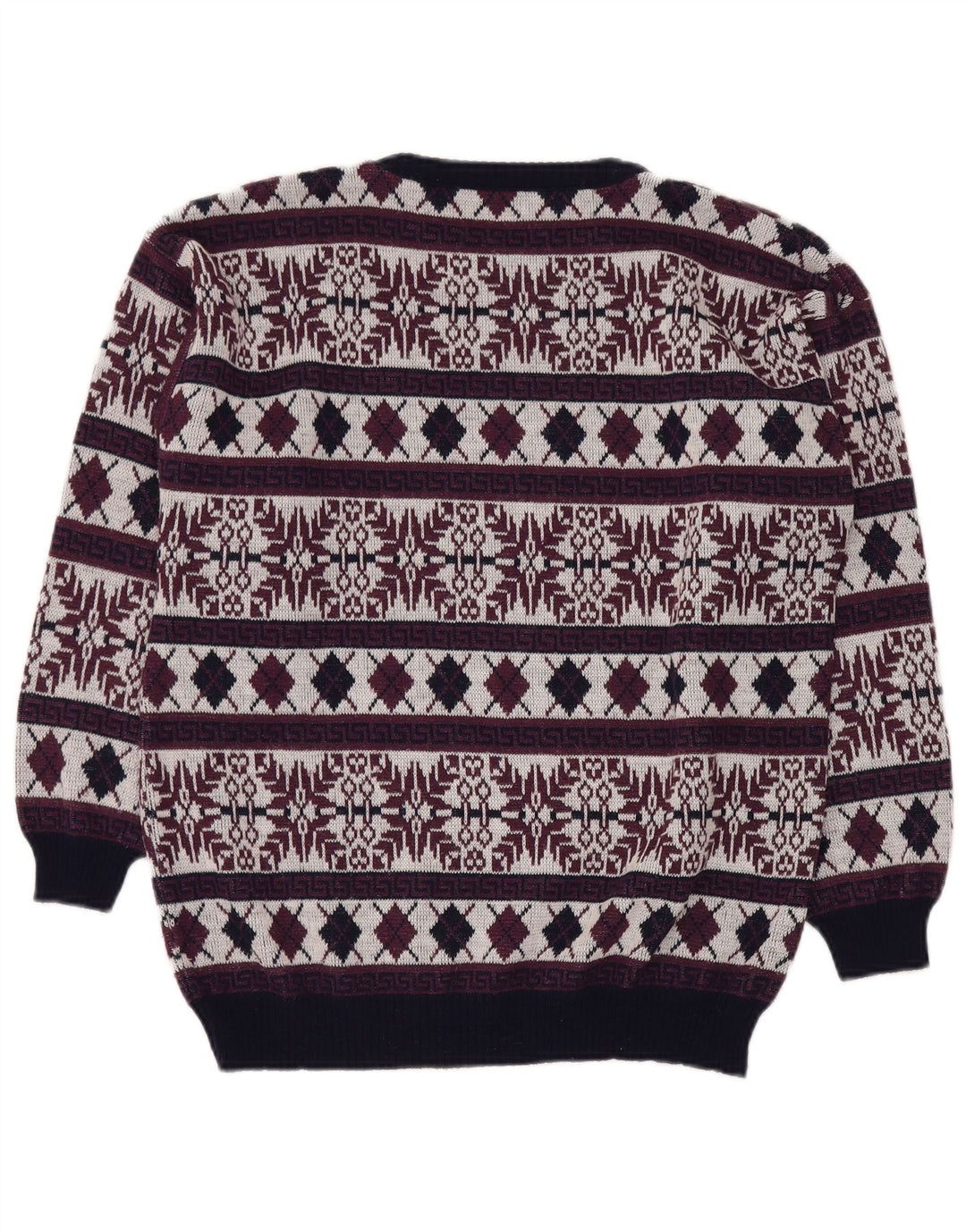 Pulover VINTAGE pentru bărbați cu gât roșu, UK 40 Medium Burgundy Fair Isle
