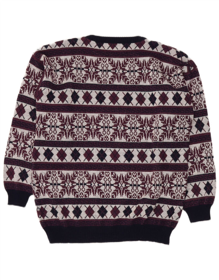 Pulover VINTAGE pentru bărbați cu gât roșu, UK 40 Medium Burgundy Fair Isle