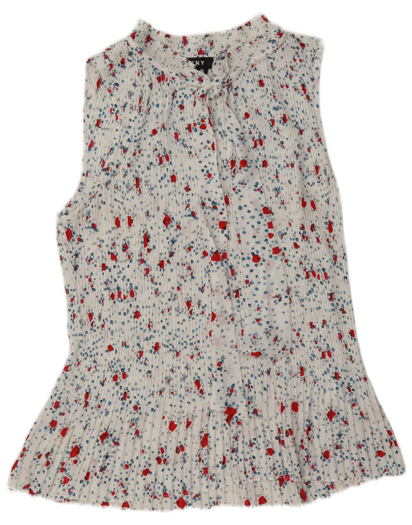 Bluză Dkny pentru femei, fără mâneci, cu cravată în față, UK 18 XL, poliester floral alb