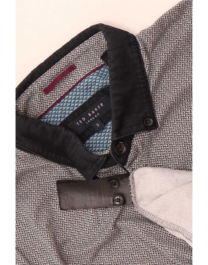 Tricou polo pentru bărbați Ted Baker, cu formă regulată, mărimea 3, bumbac geometric, gri mediu