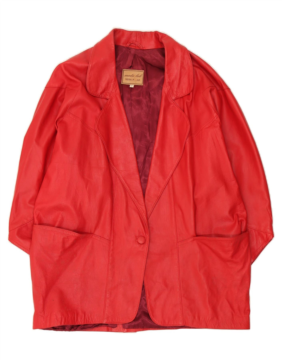 VINTAGE Womens Leather 1 Button 2 Piece Suit UK 16 Large  Red Leather Vintage Vintage and Second-Hand Vintage from Messina Hembry 