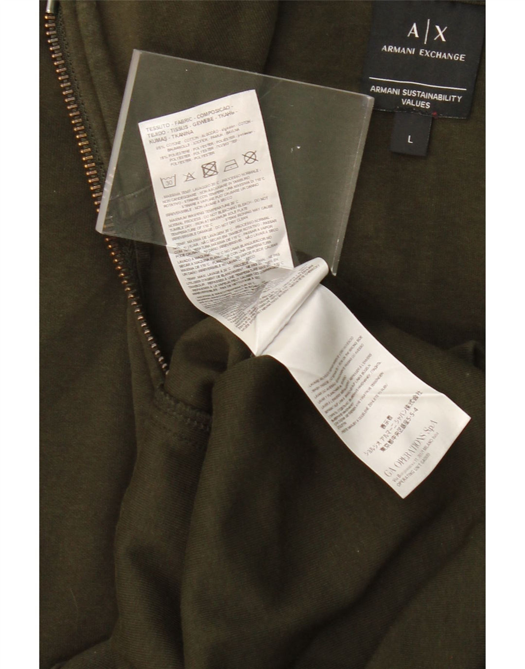 ARMANI EXCHANGE Mens Tracksuit Top Jacket Large Khaki Cotton