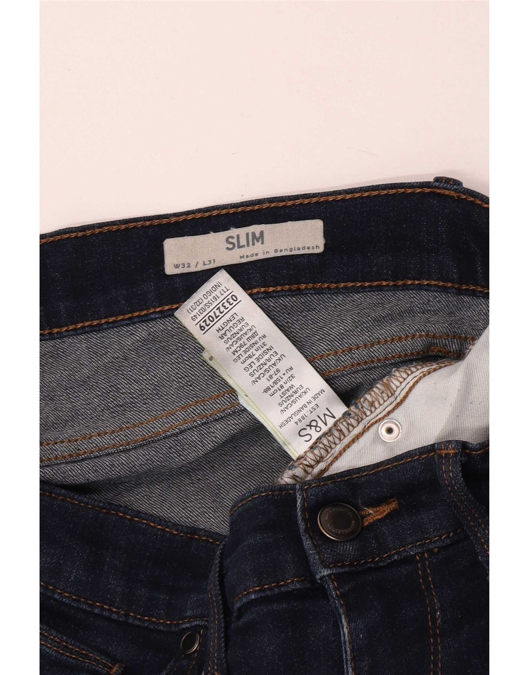 Blugi slim pentru bărbați Marks & Spencer W32 L31 bumbac bleumarin