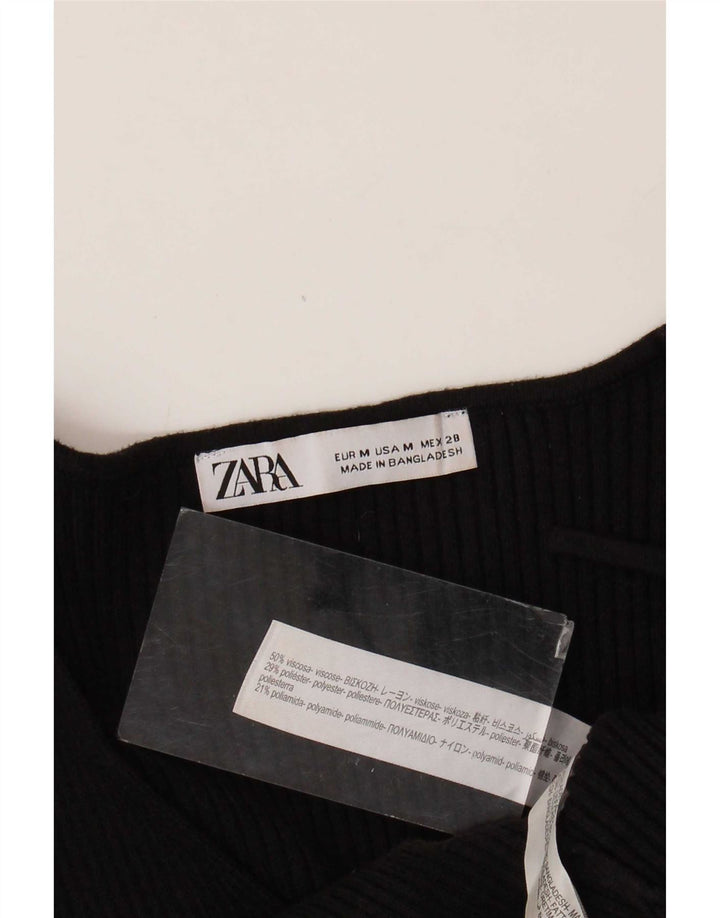 Crop Top cu mânecă lungă pentru femei Zara UK 12 Medium Black Viscose