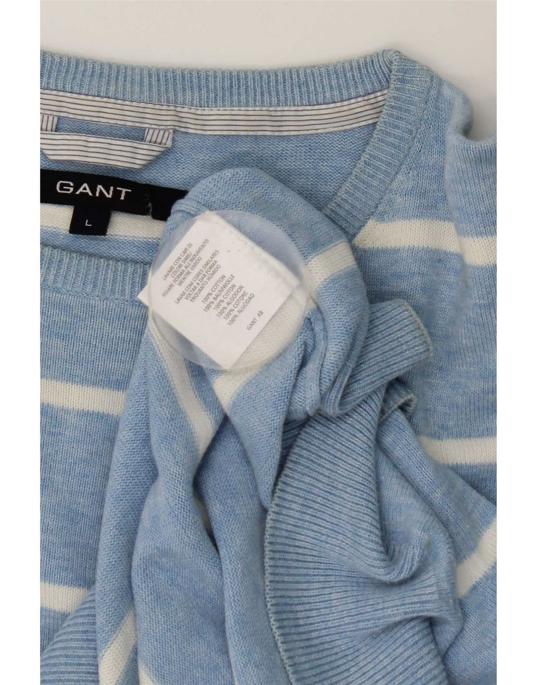 Pulover Gant pentru bărbați, cu gât roșu, din bumbac cu dungi mari, albastre