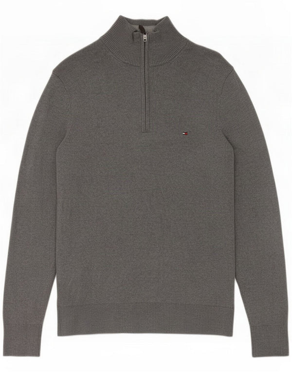 Tommy Hilfiger Mens Zip Neck Jumper Sweater Small Grey Cotton