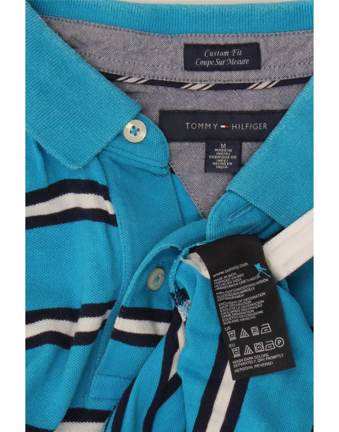 Tricou polo Tommy Hilfiger pentru bărbați, personalizat, din bumbac cu dungi albastre medii