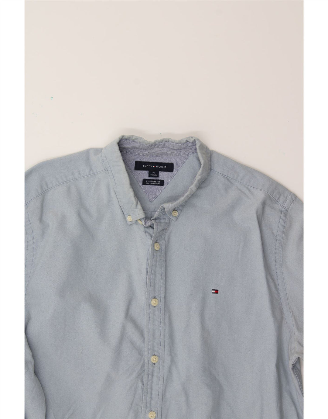 TOMMY HILFIGER Mens Custom Fit Shirt Large Blue Cotton Vintage Tommy Hilfiger and Second-Hand Tommy Hilfiger from Messina Hembry 