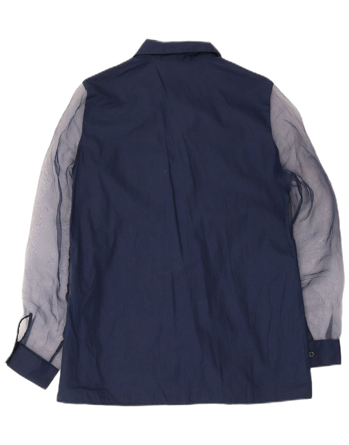 Cămașă VINTAGE pentru femei UK 14 Mediu Bleumarin Poliester color bloc