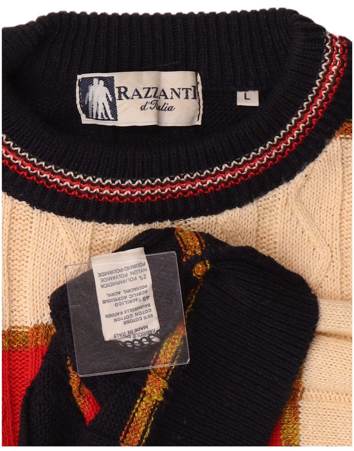 Pulover vintage pentru bărbați cu gâtul turnat, bumbac cu dungi mari, multicolore