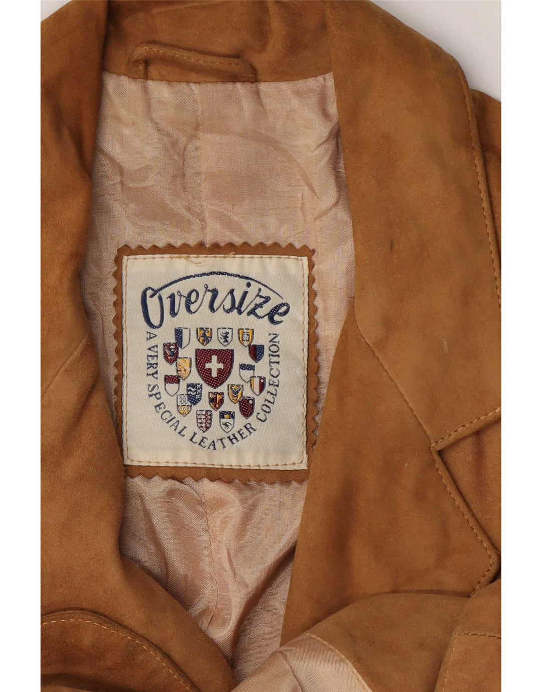 Blazer Vintage pentru femei cu 3 nasturi din piele intoarsa UK 14 Medium Beige Piele