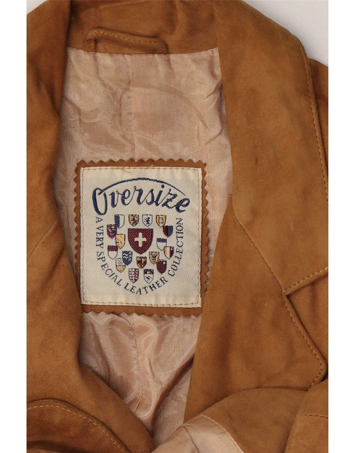 Blazer Vintage pentru femei cu 3 nasturi din piele intoarsa UK 14 Medium Beige Piele