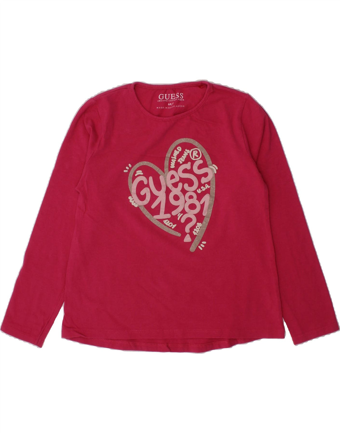 GUESS Girls Graphic Top Long Sleeve 6-7 Years Pink Vintage Guess and Second-Hand Guess from Messina Hembry 