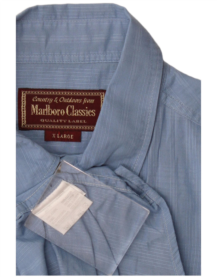 Cămașă cu mânecă scurtă pentru bărbați Marlboro Classics XL, bumbac cu carouri albastre