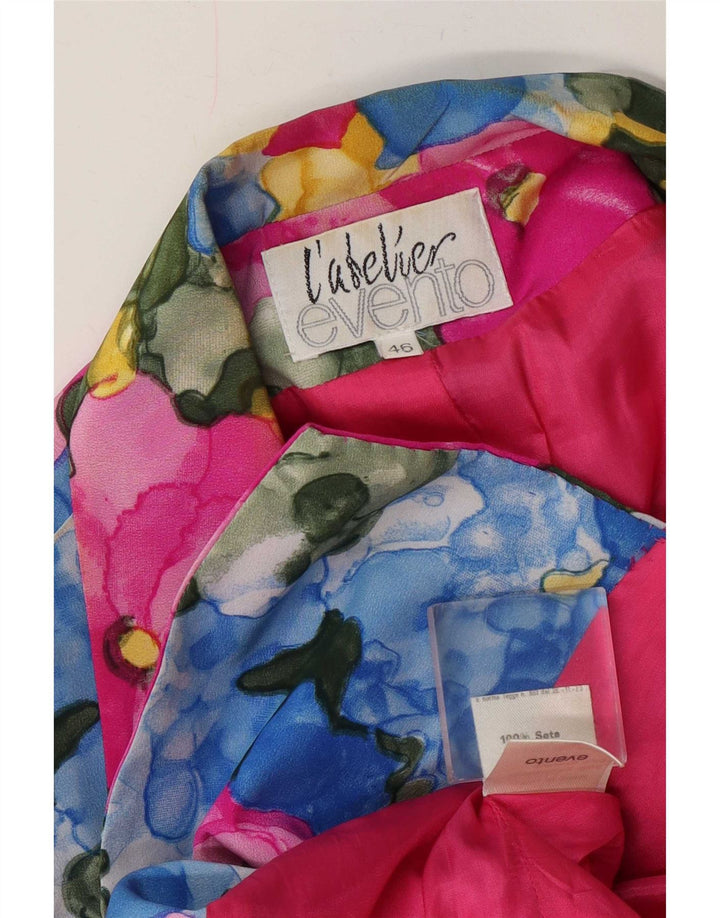 Jachetă vintage pentru femei cu 1 nasture IT 46 Mătase florală multicoloră mare