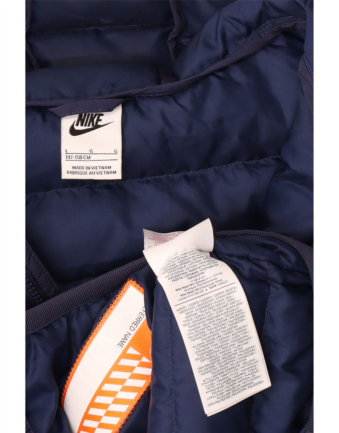 Jachetă căptușită cu glugă Nike pentru băieți 12-13 ani, mare, albastru, poliester