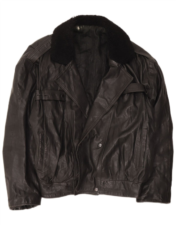 Jachetă din piele dublu pentru bărbați vintage UK 42 XL negru
