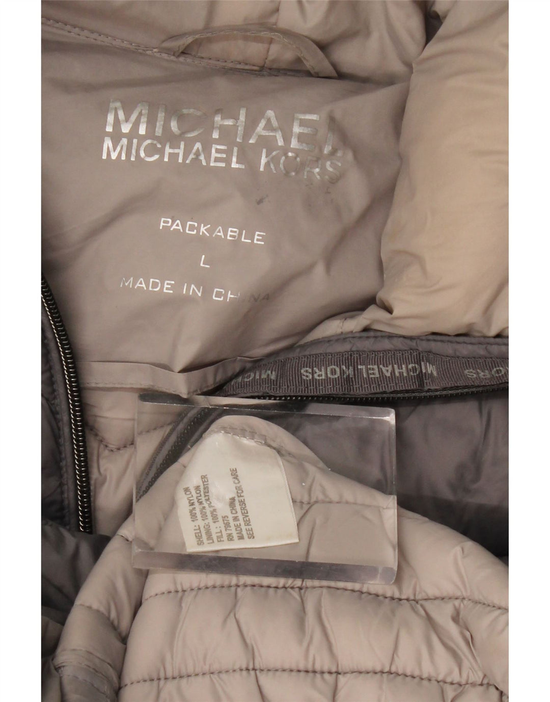 Palton căptușit cu glugă pentru femei MICHAEL KORS UK 16 mare nailon gri