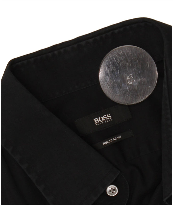 Cămașă HUGO BOSS pentru bărbați, cu tăiere obișnuită, mărime 16 1/2 42 mare, neagră