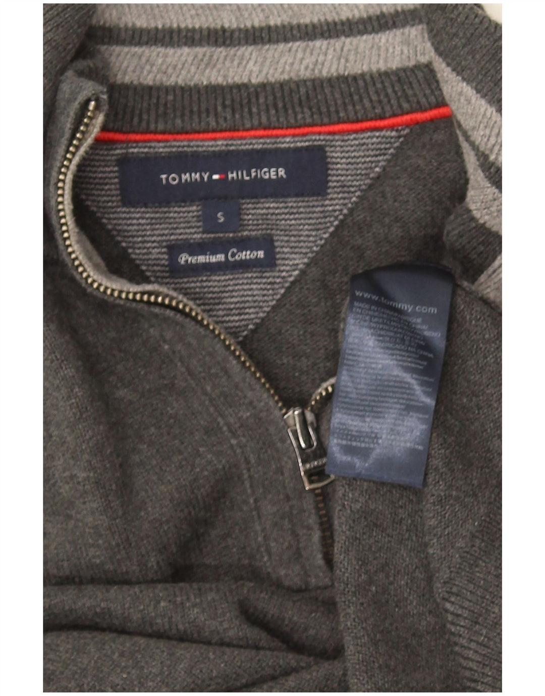 Pulover Tommy Hilfiger pentru bărbați, cu fermoar și gât, bumbac mic, gri