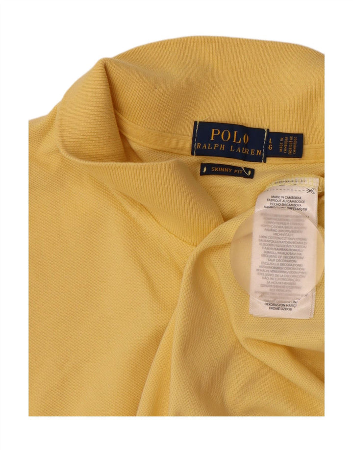 POLO RALPH LAUREN Tricou polo subțire pentru femei UK 16 Bumbac galben mare