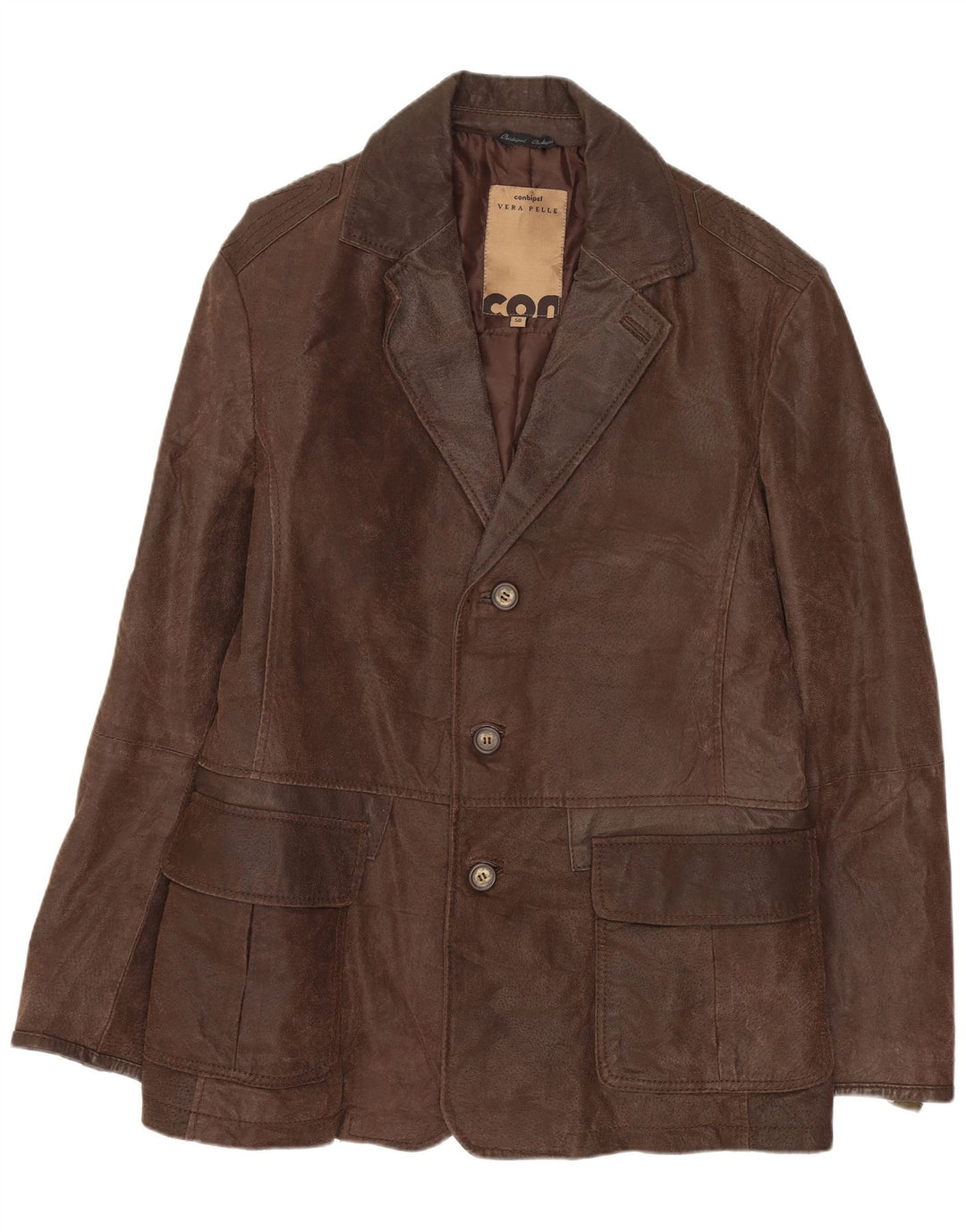 CONBIPEL Jachetă pentru bărbați din piele cu 3 nasturi IT 50 din piele maro mare