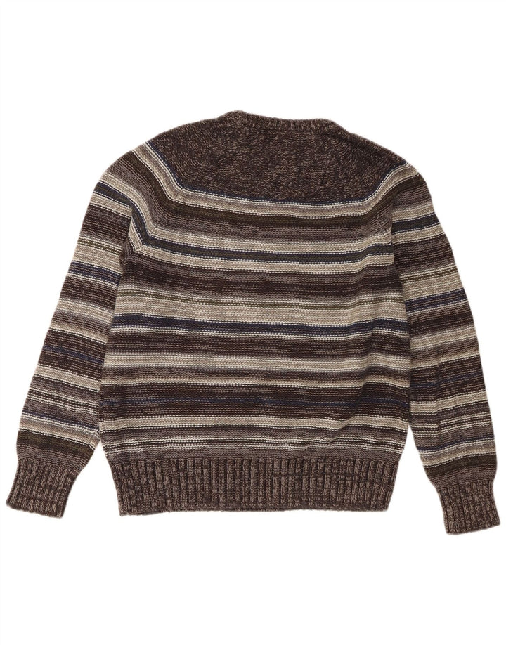 Pulover pentru bărbați Fat Face cu gât crew, bumbac cu dungi gri mediu