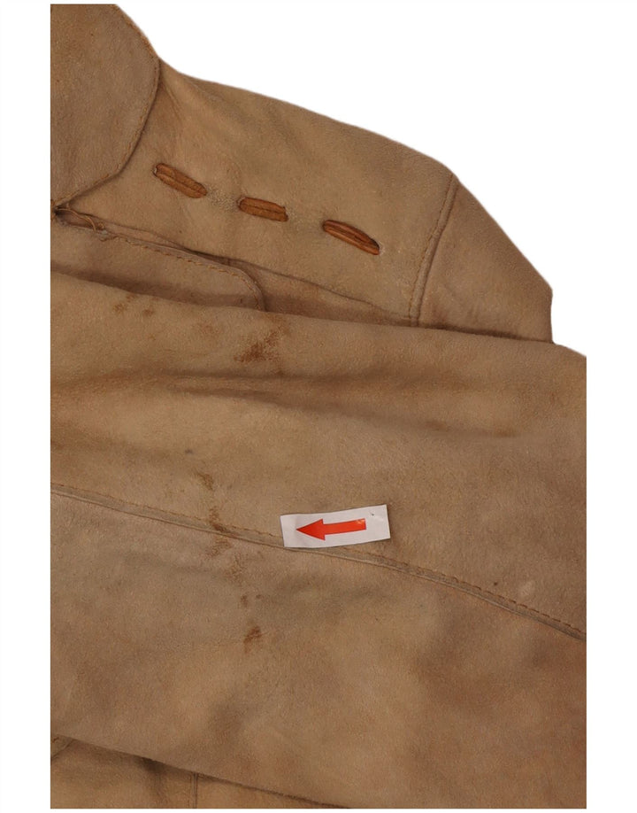 Palton din piele de căprioară pentru femei vintage UK 12 Piele Bej Mediu
