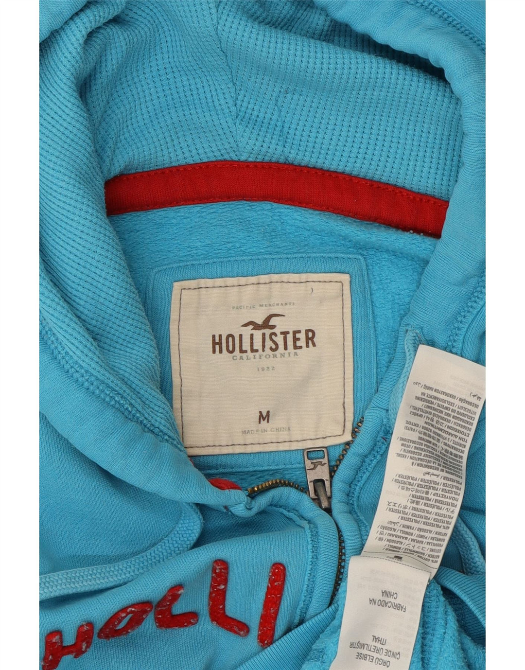 Pulover HOLLISTER pentru damă, cu fermoar și grafic, bumbac albastru mediu UK 14