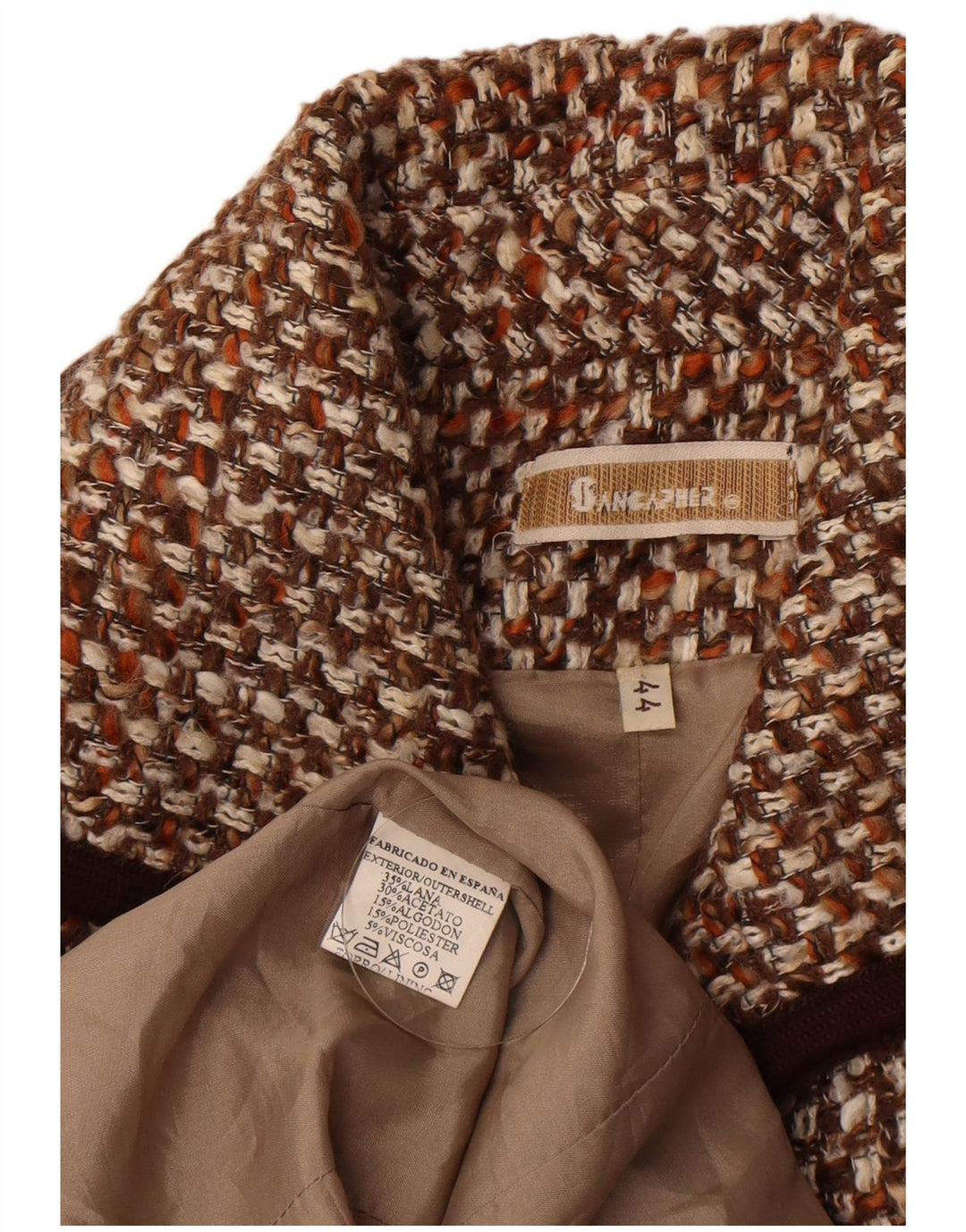Jachetă vintage pentru femei cu 4 nasturi EU 44 XL Lână maro pete
