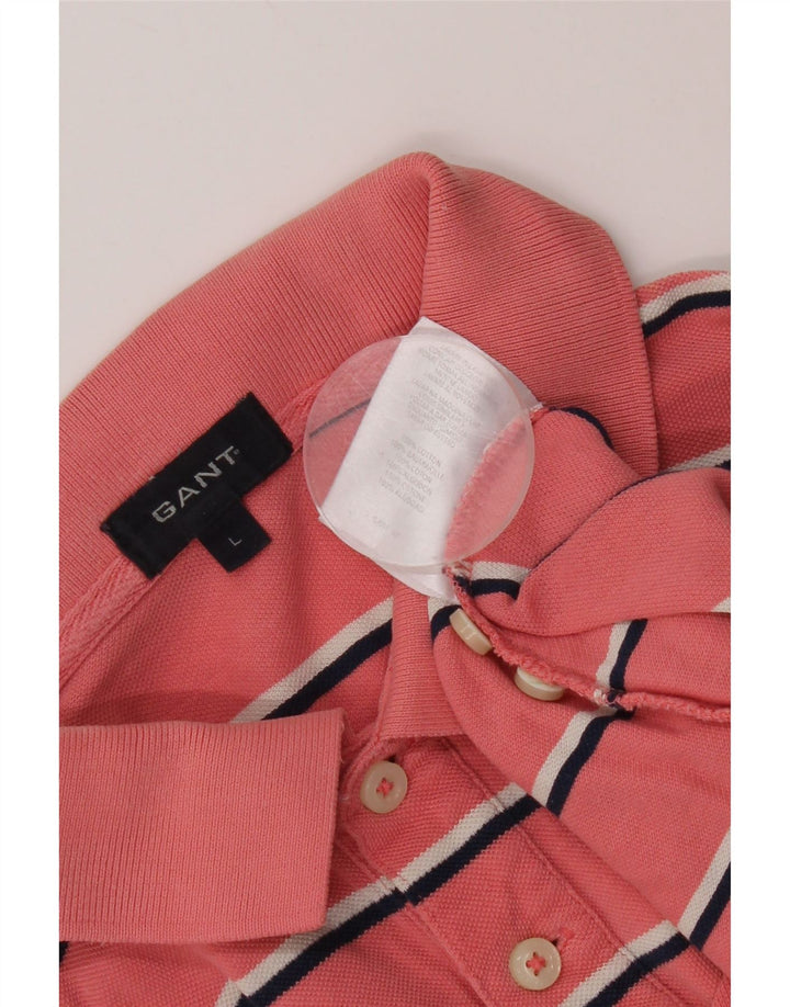 Tricou polo pentru bărbați Gant, bumbac cu dungi roz, mare
