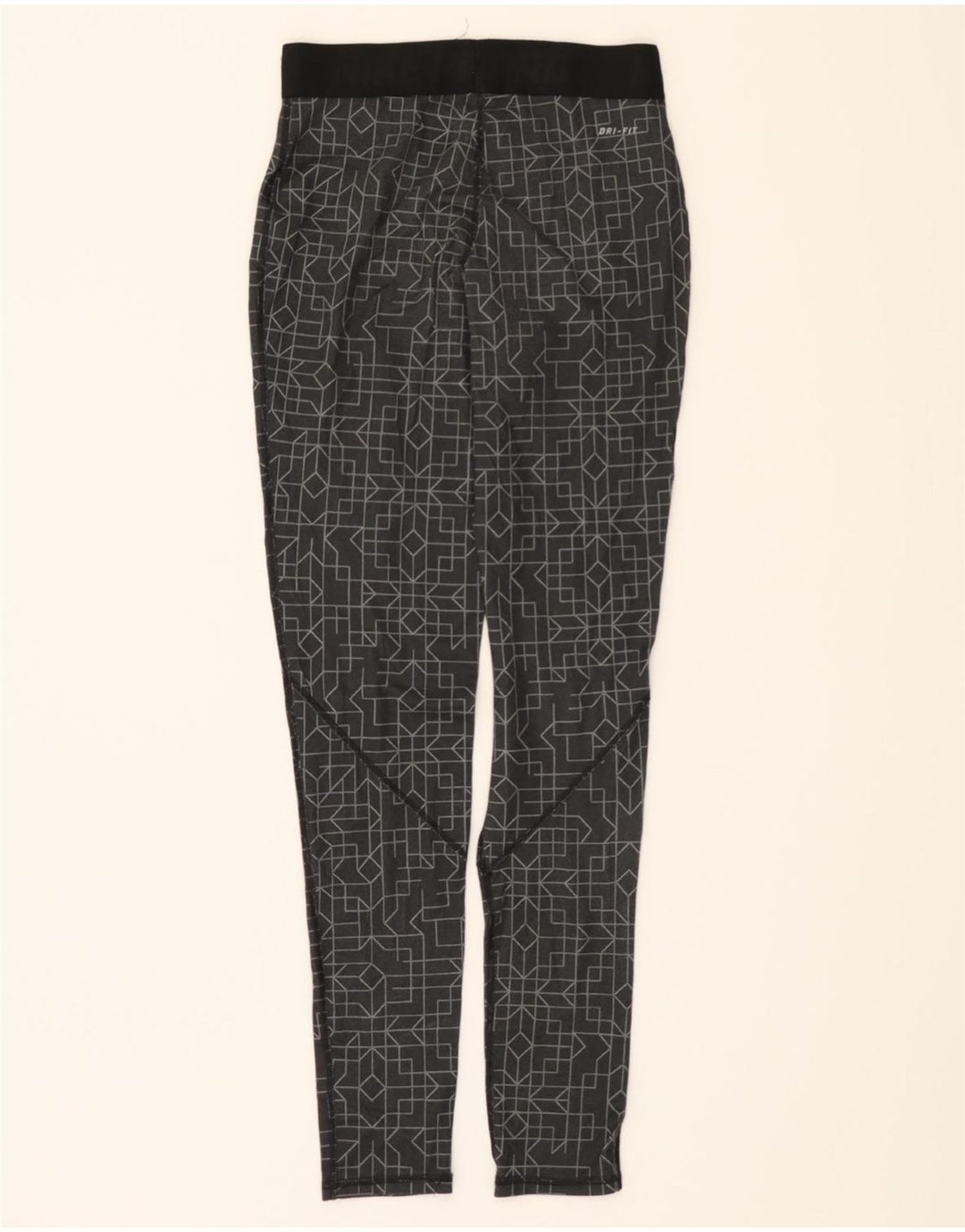NIKE Womens Dri Fit Leggings UK 8 Small  Black Geometric Polyester Vintage Nike and Second-Hand Nike from Messina Hembry 