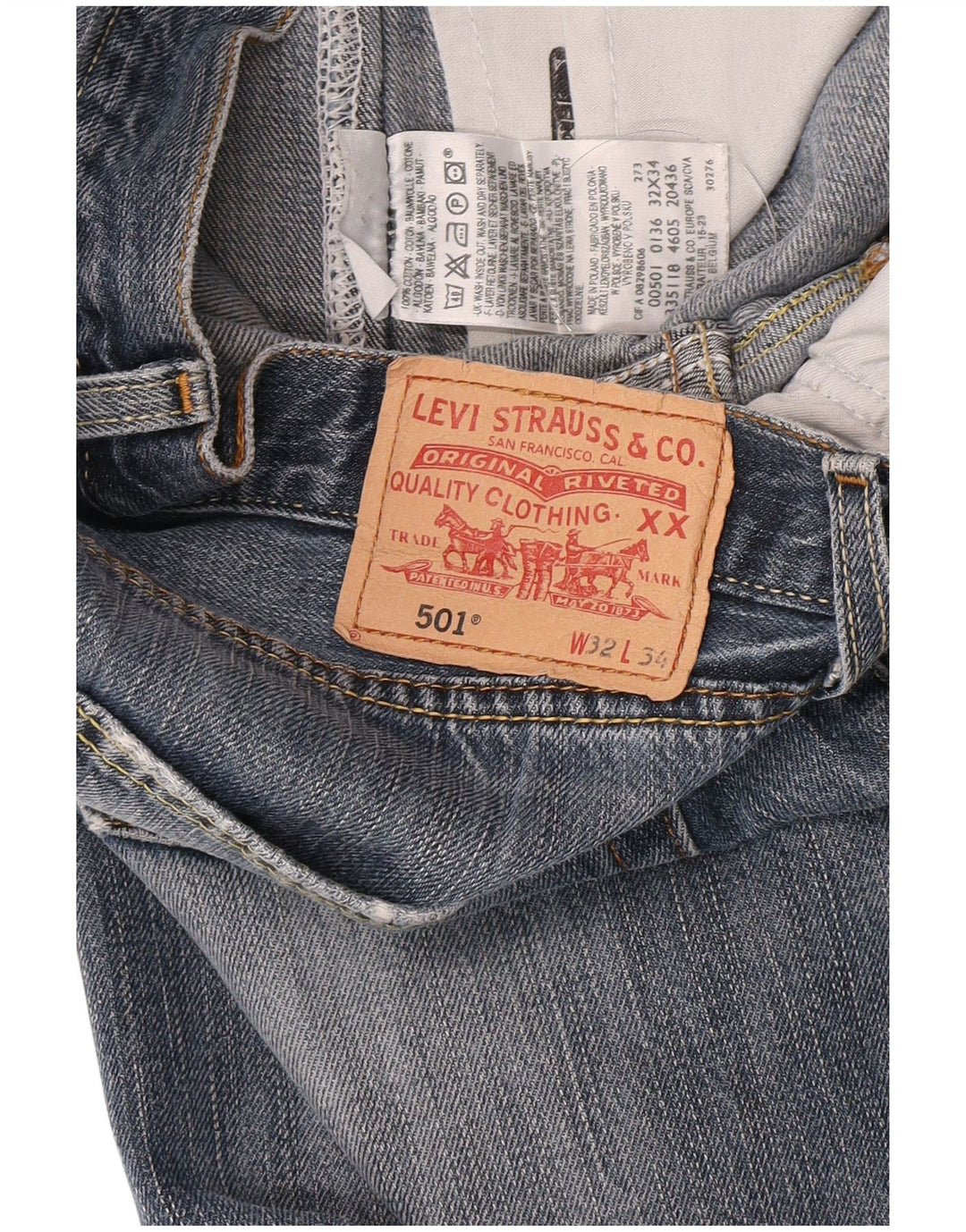 Blugi drepți distressed 501 Levi's pentru bărbați L32 L28 Bumbac albastru