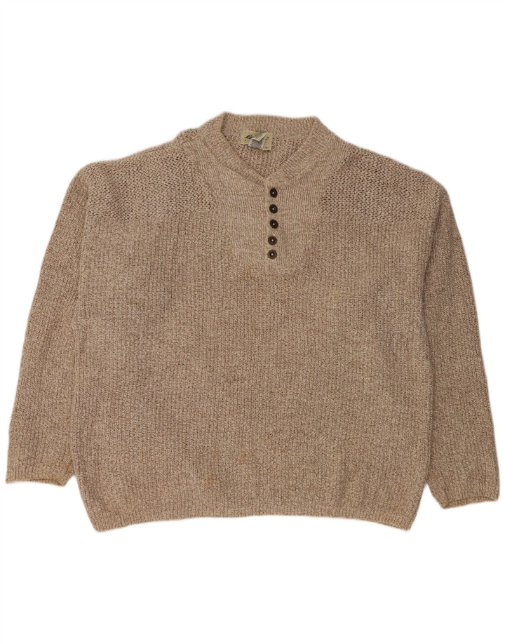 EDDIE BAUER Pulover supradimensionat pentru bărbați, cu gât cu nasturi, XL, bej, pete