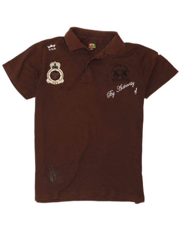 Tricou polo grafic La Martina pentru bărbați, bumbac maro 2XL