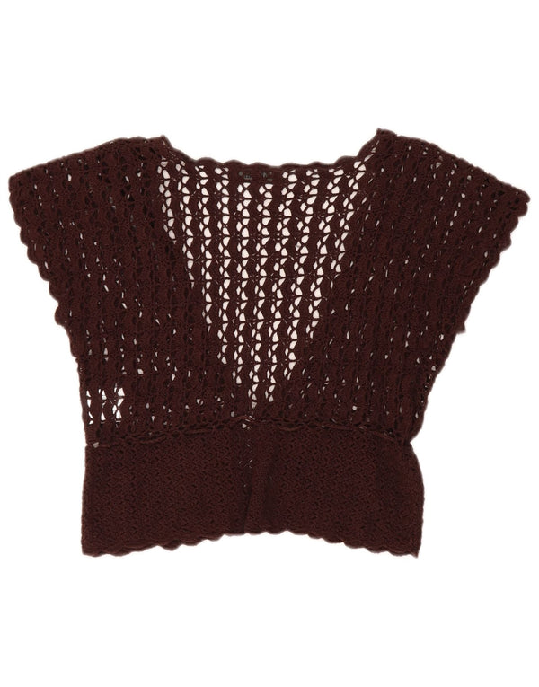 A WEAR Womens Crop Sleeveless Crochet Cardigan Top UK 12 Medium Brown