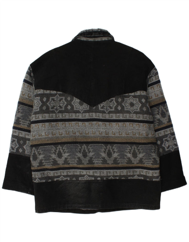 Jachetă de piele vintage pentru bărbați UK 42 XL, piele neagră Fair Isle
