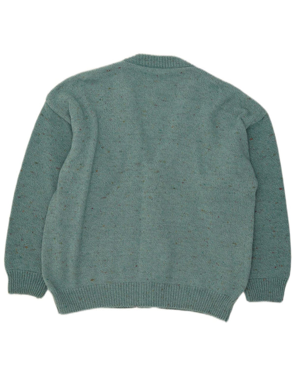 Pulover Cardigan Vintage pentru Damă UK 16 Mare Turcoaz Geometric Lână