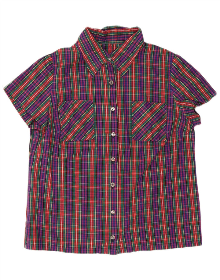 Cămașă vintage cu mânecă scurtă pentru femei UK 14 Medium Multicolor Check