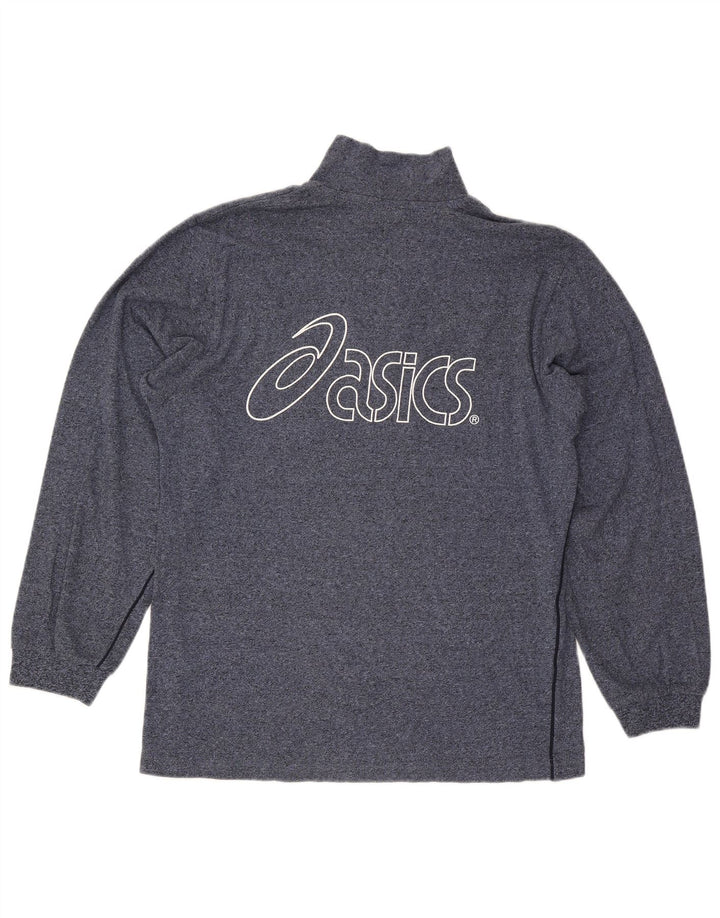 Pulover Asics pentru bărbați, cu grafică, cu fermoar, cu gât, mare, albastru marin, pete