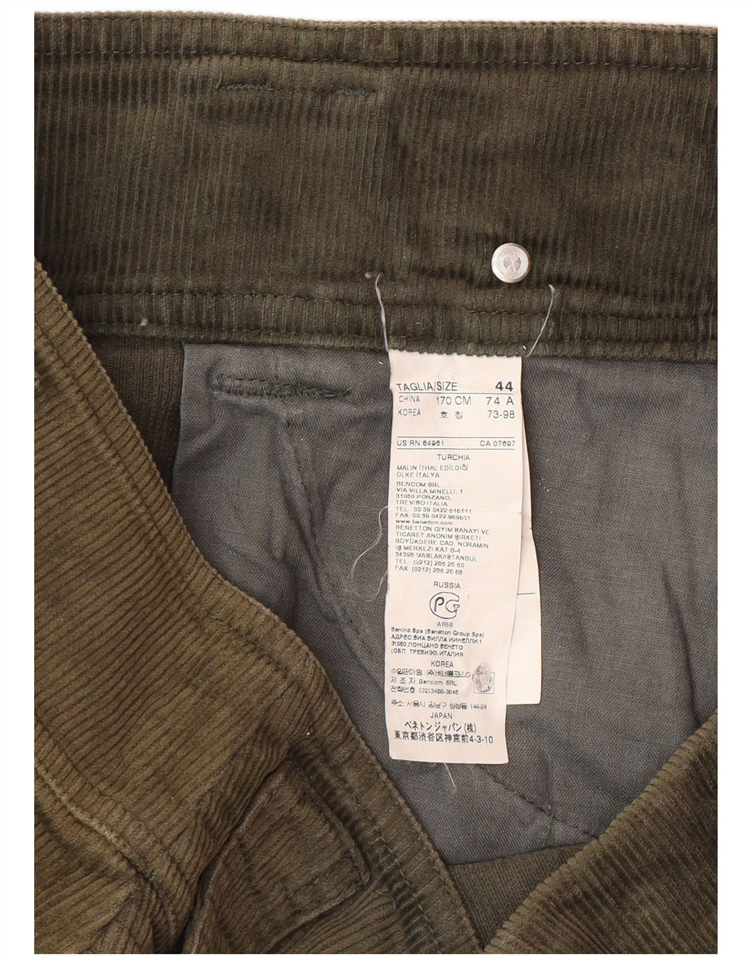 Fusta pentru femei Benetton din velur IT 44 Medium W32 Kaki Bumbac