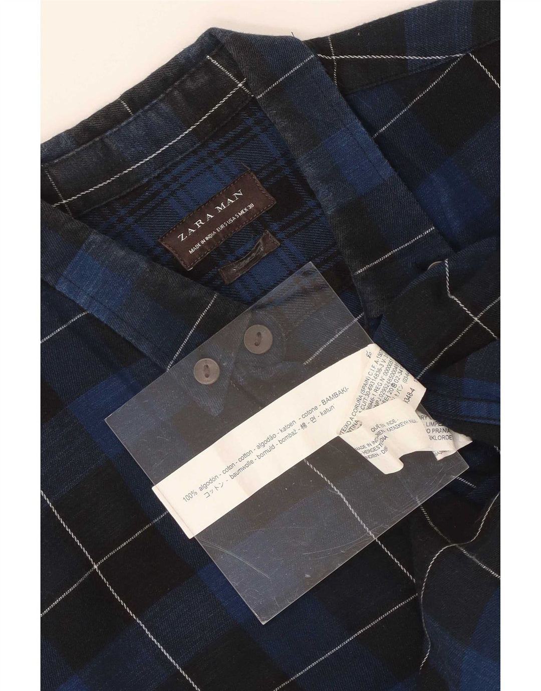 Cămașă de flanel pentru bărbați Zara, bumbac cu carouri, albastru bleumarin